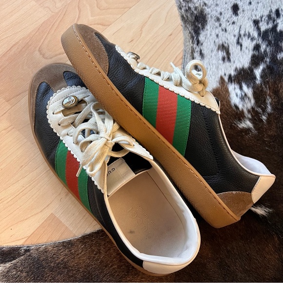 GUCCI‎ G74 Web Low Black Lace Up Sneakers Gucci size 7.5 - Picture 2 of 10